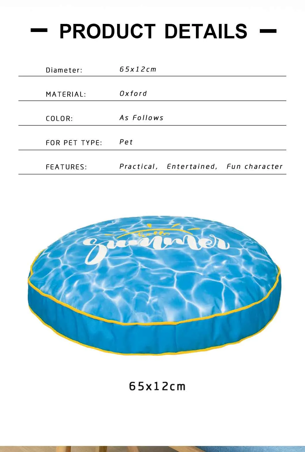 Rena Pet New Design Summer Water Ripple Printing Oxford Fun Character Round Cooling Pet Mattress