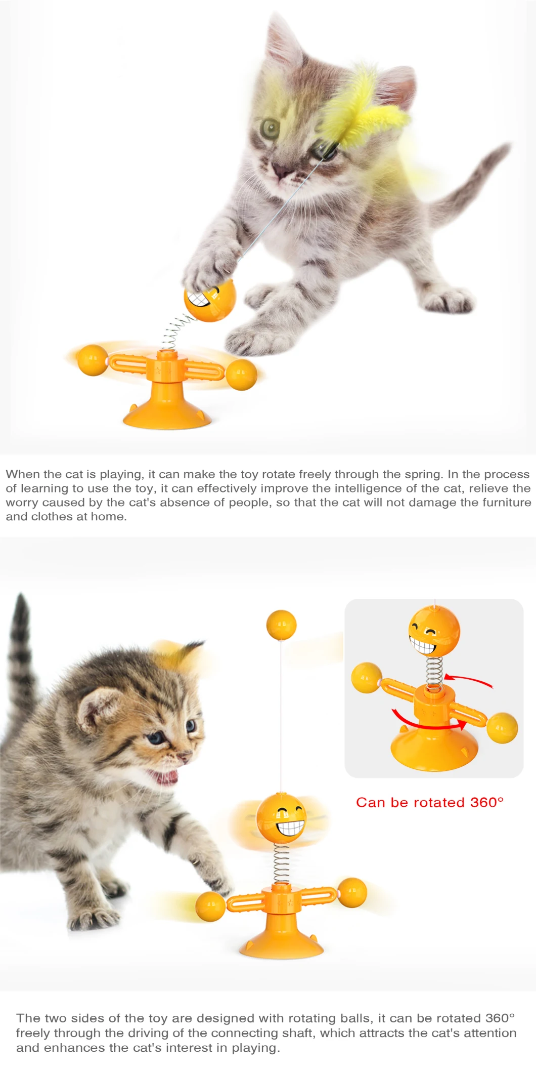 Voovpet Brand Windmill Indoor Interactive Toy with Ball and Suction Cup Portable Turntable Cat Toy for Indoor Cats