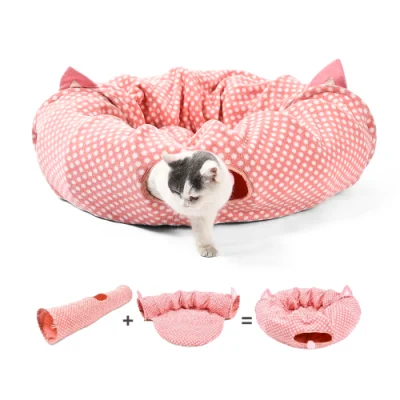4 in 1 甘いピンクの水玉スタイルの猫ハウス、取り外し可能な折りたたみトンネルハウス