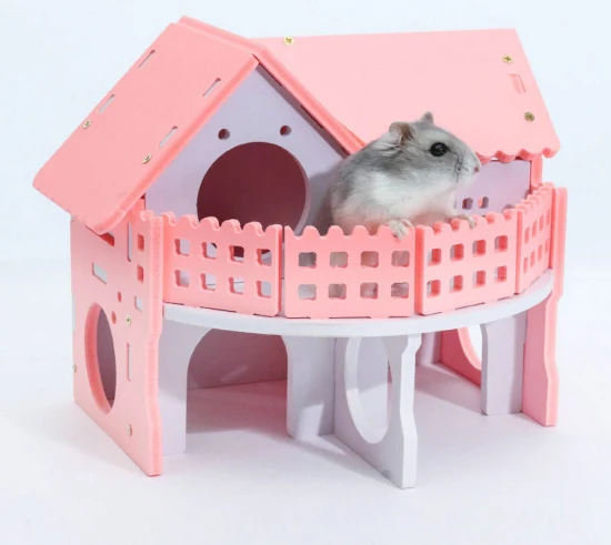 階段付き 2 階建てハムスターハウス 素敵なペット ピンクの城の隠れ家 マウス ラット ハムスター ケージの巣 2 階建て木造住宅 睡眠 運動 遊び おもちゃ Wbb17424